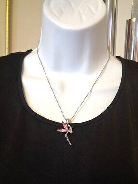 Vintage Artistic Ballerina Pendant Pink Austrian Crystal Silver-Plated Necklace